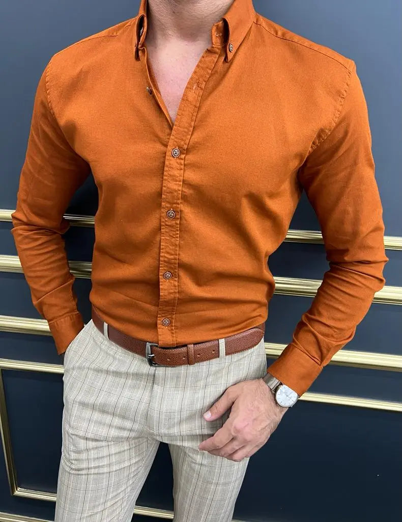 Brabion Miami Rust Slim Fit Long Sleeve Casual Shirt - BRABION