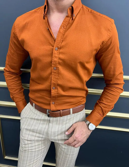 Brabion Miami Rust Slim Fit Long Sleeve Casual Shirt - BRABION