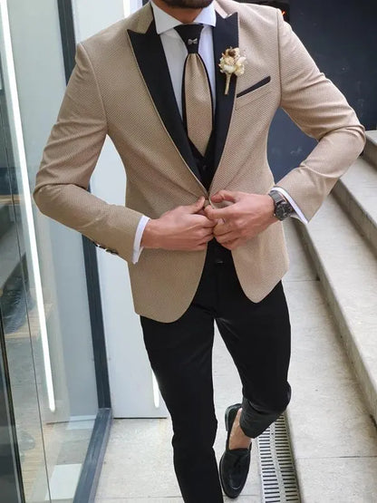 Forenza Gold Peak Lapel Tuxedo: Timeless Elegance for Formal Occasions - BRABION