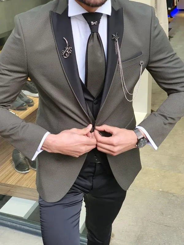Forenza Khaki Peak Lapel Tuxedo - Slim-Fit Elegance for Every Occasion - BRABION