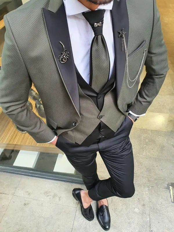 Forenza Khaki Peak Lapel Tuxedo - Slim-Fit Elegance for Every Occasion - BRABION