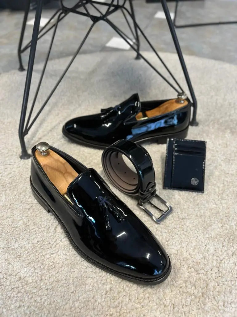 Owensboro Black Patent Leather Tassel Shoes for Men - BRABION