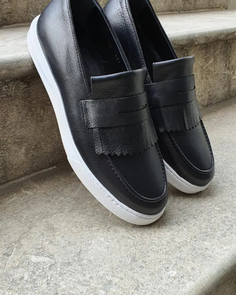 Pierre Black Kilt Loafers - Elegant Leather Shoes for Every Occasion - BRABION