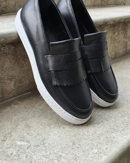Pierre Black Kilt Loafers - Elegant Leather Shoes for Every Occasion - BRABION