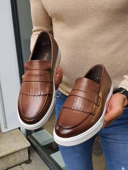 Pierre Brown Kilt Loafers – Elegant and Comfortable Leather Footwear - BRABION