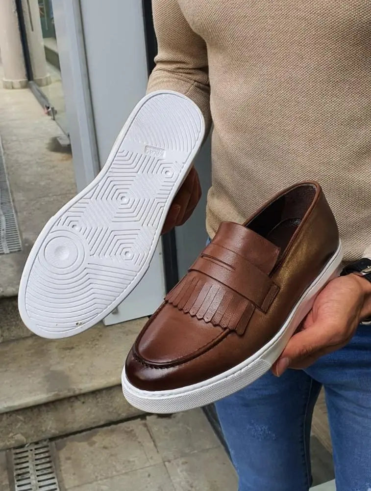 Pierre Brown Kilt Loafers – Elegant and Comfortable Leather Footwear - BRABION
