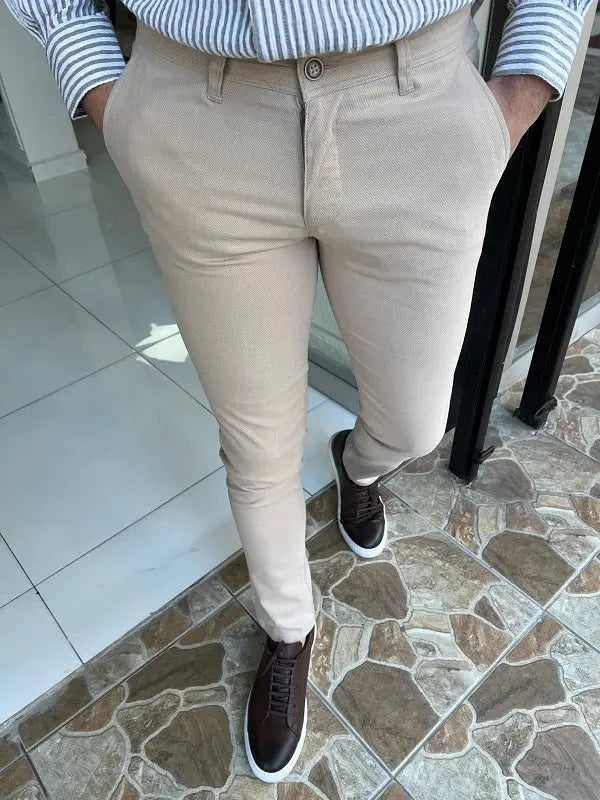 Rockford Beige Slim Fit Cotton Pants - BRABION