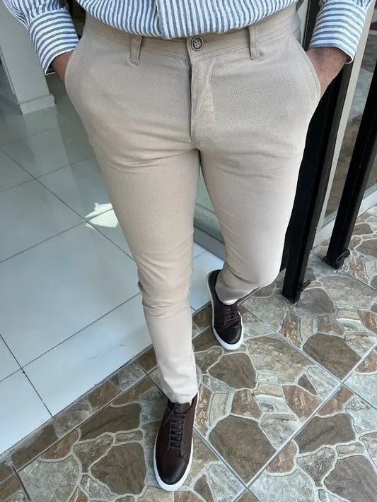 Rockford Beige Slim Fit Cotton Pants - BRABION