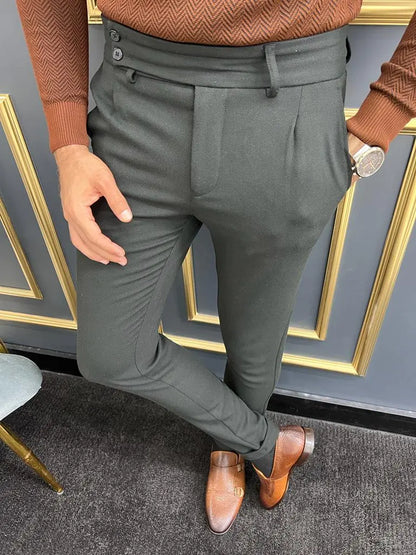 Avion Black Slim Fit Cotton Pants for Modern Elegance - BRABION