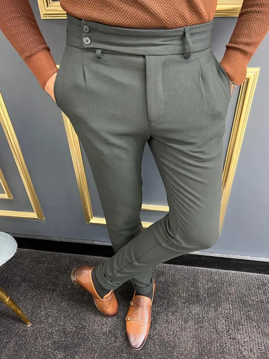 Avion Black Slim Fit Cotton Pants for Modern Elegance - BRABION