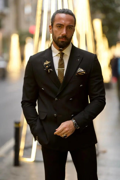 Jake Black Slim Fit Double Breasted Wool Suit brabion