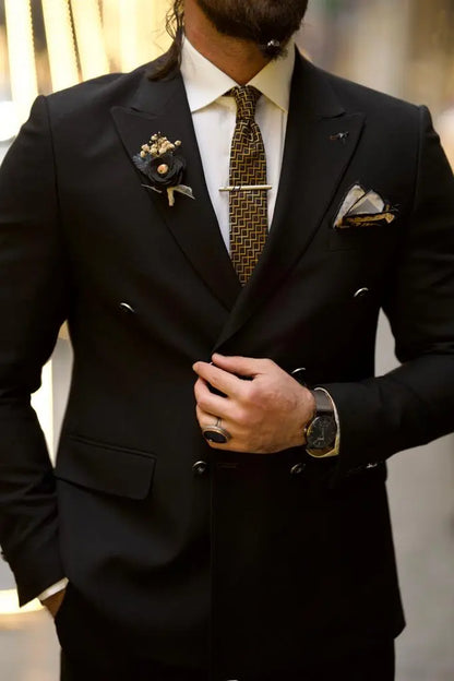 Jake Black Slim Fit Double Breasted Wool Suit brabion