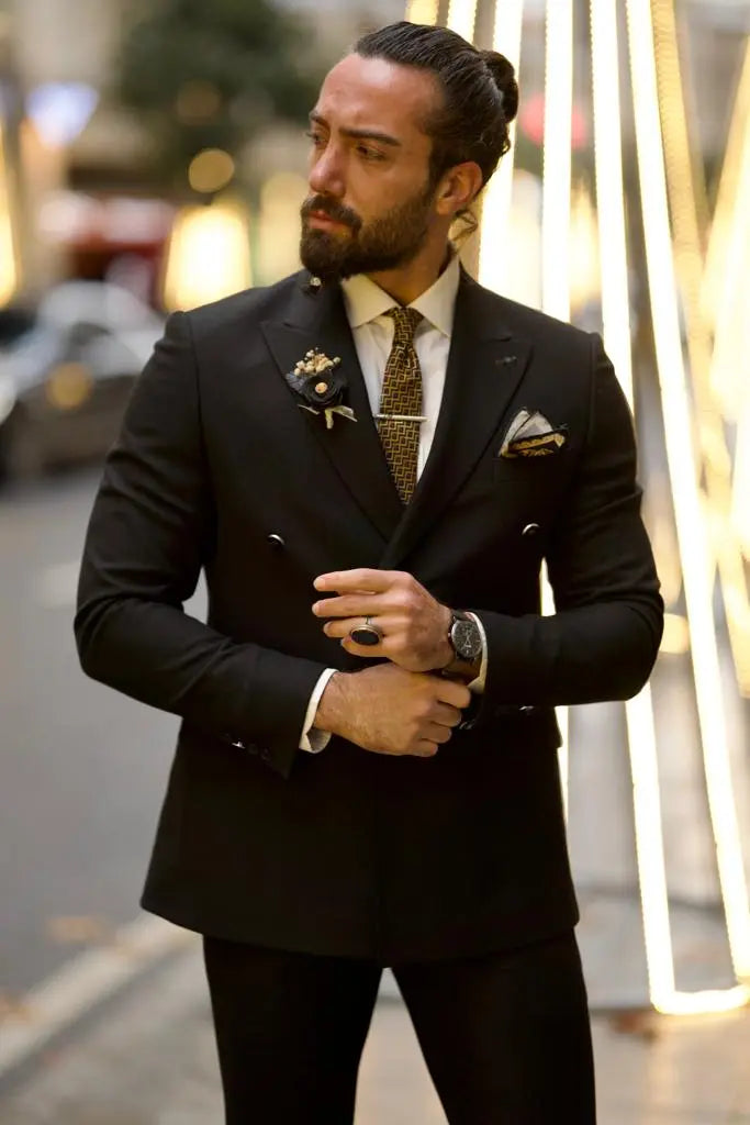 Jake Black Slim Fit Double Breasted Wool Suit brabion