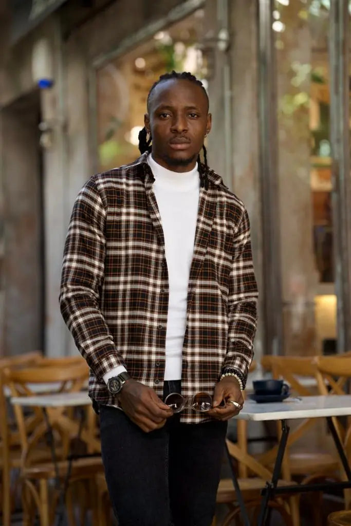 Brabion Lawson Black Slim Fit Double Pocket Plaid Shirt - BRABION