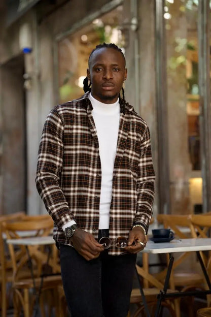 Brabion Lawson Black Slim Fit Double Pocket Plaid Shirt - BRABION