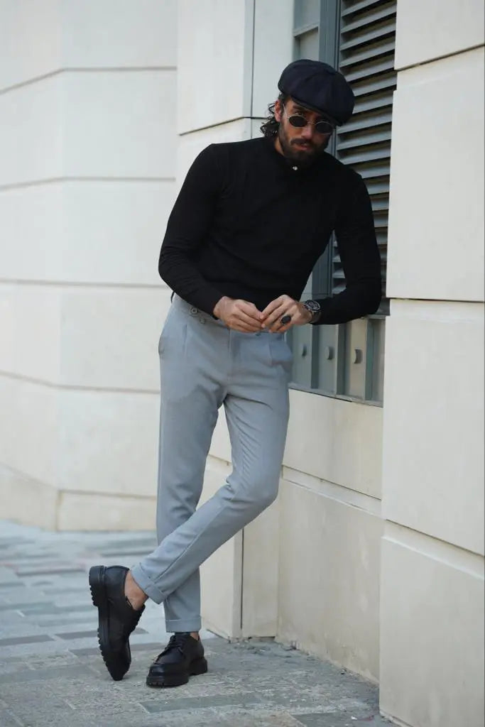Amber Black Slim Fit Mock Turtleneck Sweater - BRABION