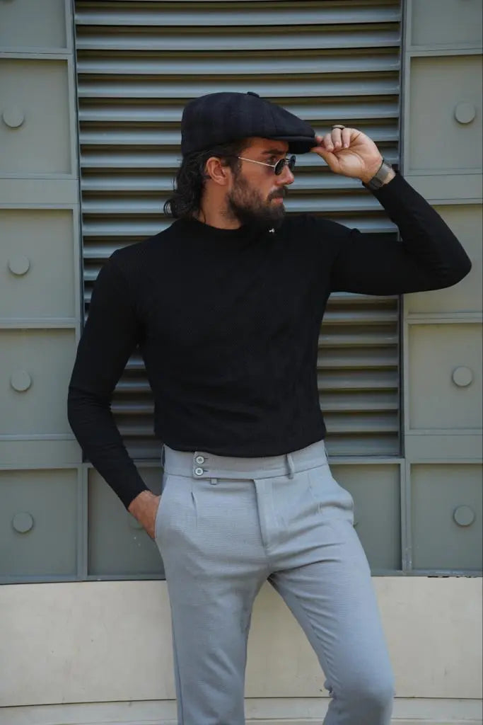 Amber Black Slim Fit Mock Turtleneck Sweater - BRABION