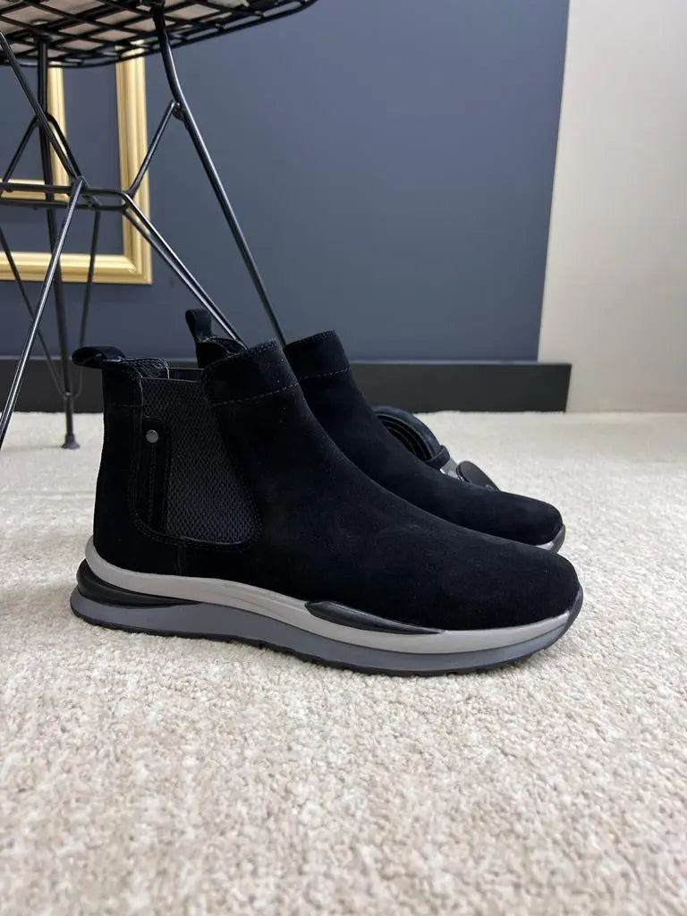 Berton Black Suede Chelsea Boots - BRABION
