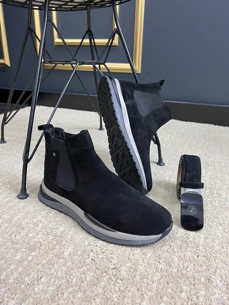 Berton Black Suede Chelsea Boots - BRABION