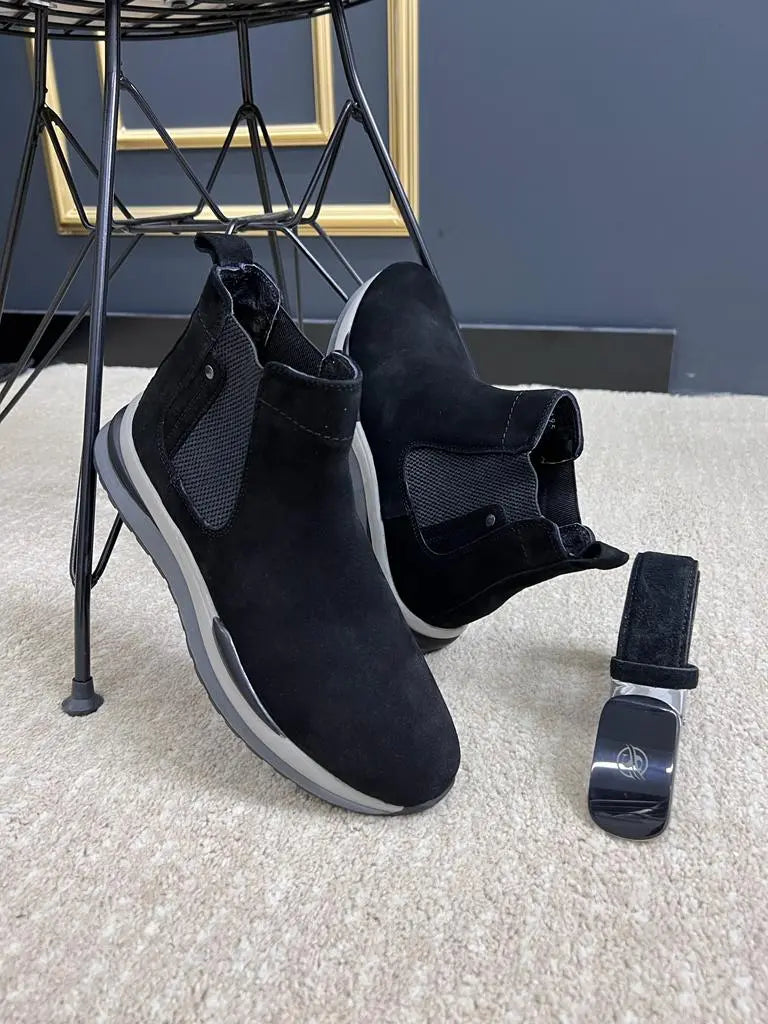 Berton Black Suede Chelsea Boots - BRABION