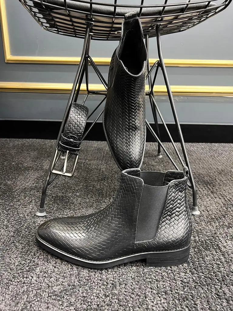 Berton Black Woven Pattern Chelsea Boots - BRABION