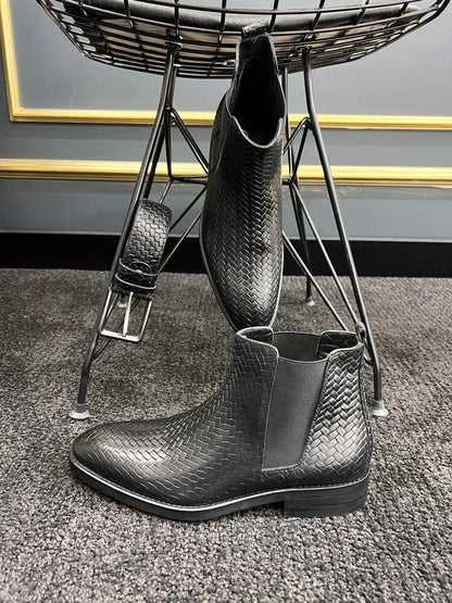 Berton Black Woven Pattern Chelsea Boots - BRABION