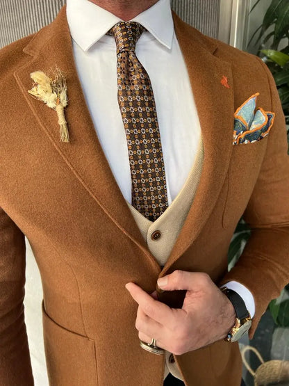 Enzo Brown Slim Fit Notch Lapel Wool Blazer - Versatile Elegance - BRABION