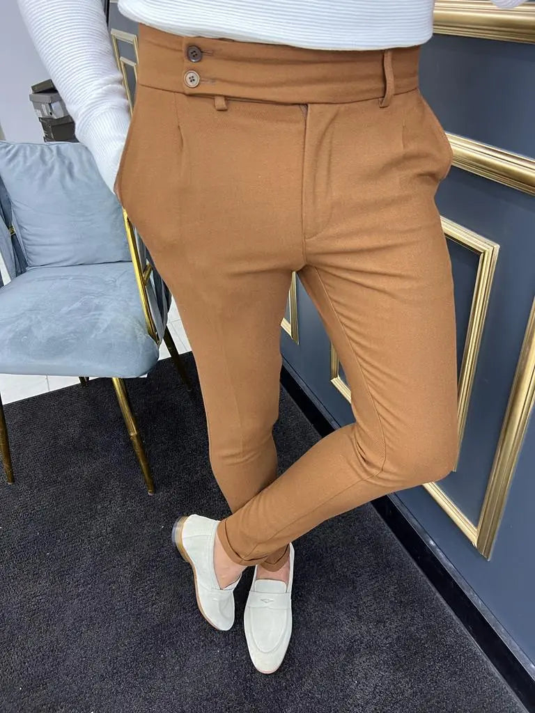 Avion Camel Slim Fit Cotton Pants - BRABION