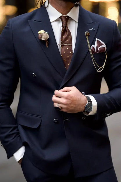 Jake Dark Blue Slim Fit Double Breasted Wool Suit brabion