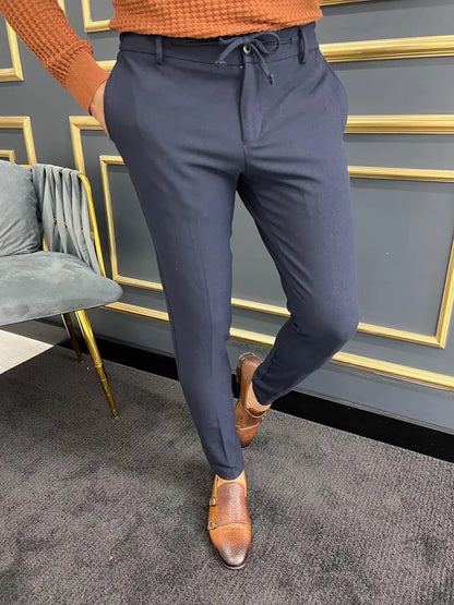 Avion Dark Blue Slim Fit Laced Pants for Versatile Style - BRABION
