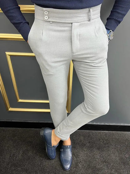 Avion Gray Slim Fit Cotton Pants for Men - BRABION