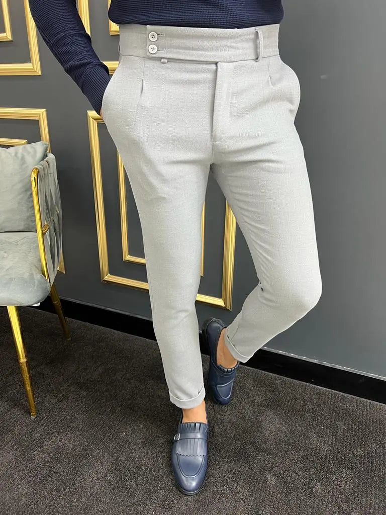 Avion Gray Slim Fit Cotton Pants for Men - BRABION