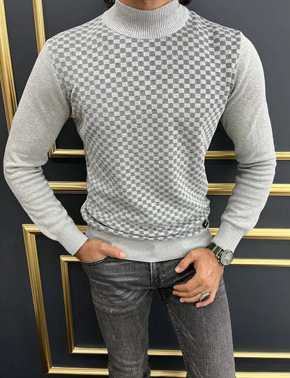 Vince Gray Slim Fit Patterned Monk Turtleneck Sweater - BRABION