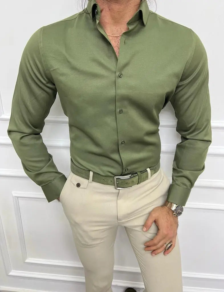 Brabion Sorento Green Slim Fit Long Sleeve Cotton Shirt - BRABION