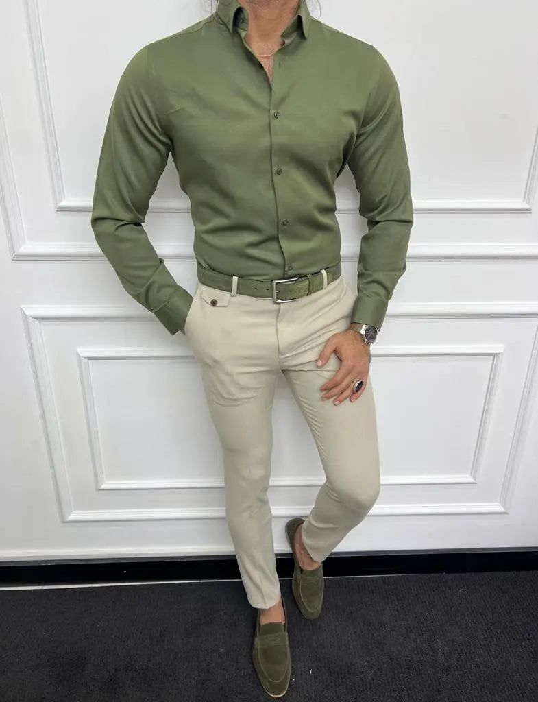 Brabion Sorento Green Slim Fit Long Sleeve Cotton Shirt - BRABION