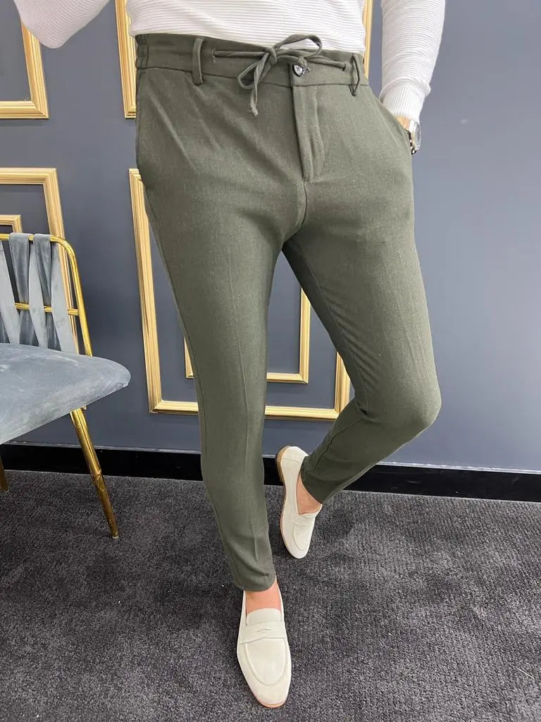Avion Khaki Slim Fit Laced Pants - BRABION