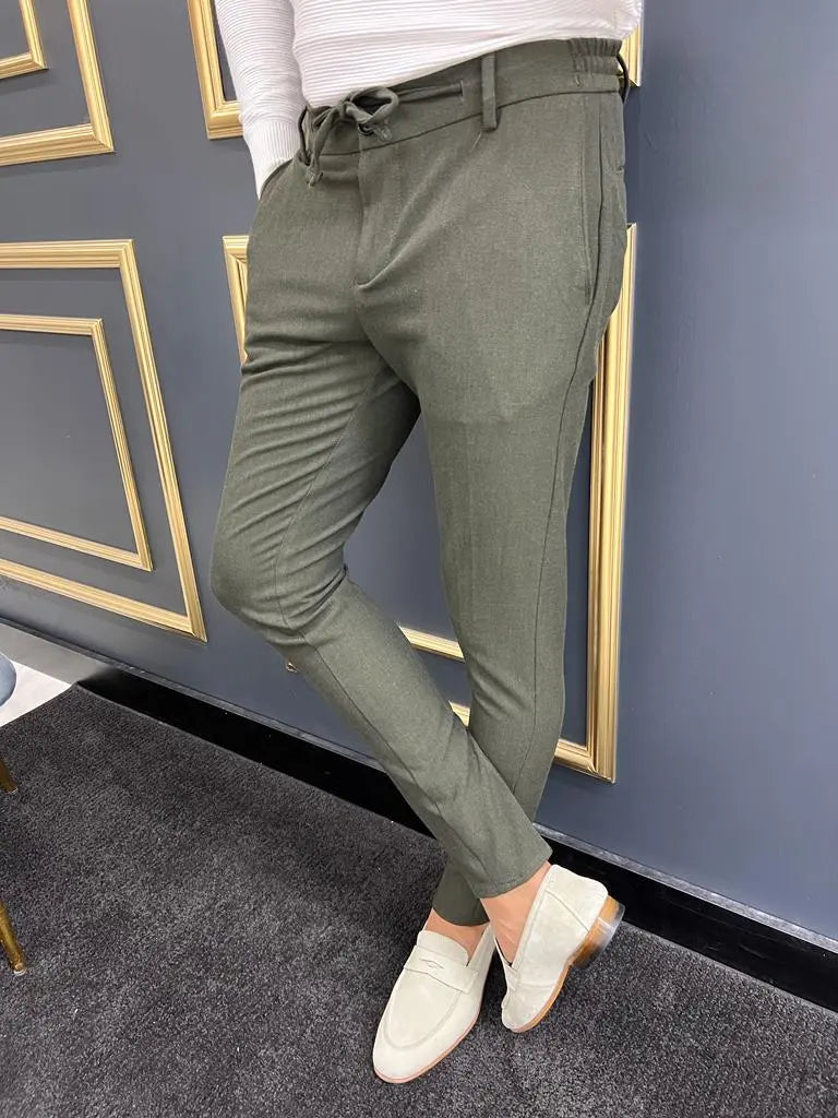 Avion Khaki Slim Fit Laced Pants - BRABION