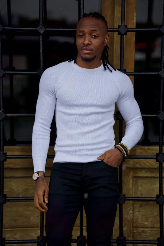Berton White Slim Fit Crewneck Sweater - BRABION