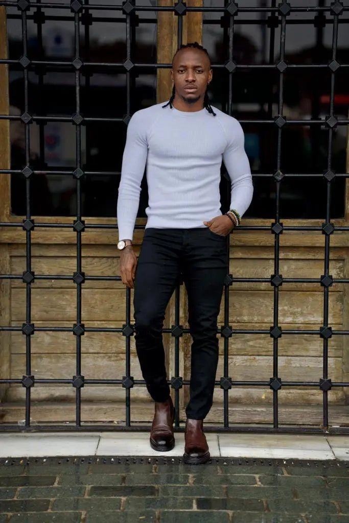 Berton White Slim Fit Crewneck Sweater - BRABION