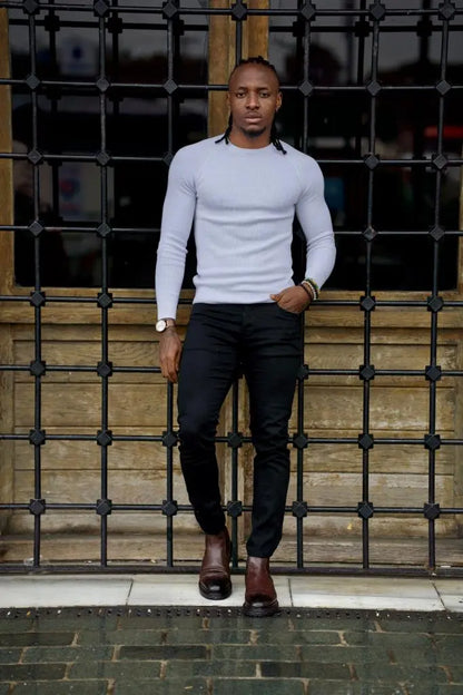 Berton White Slim Fit Crewneck Sweater - BRABION