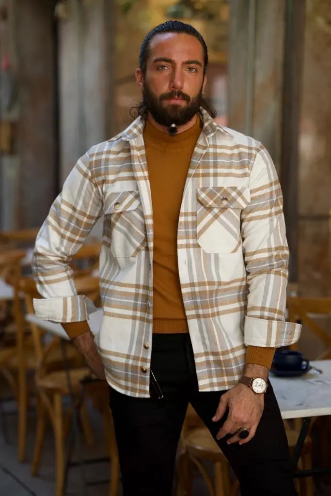 Brabion Lawson White Slim Fit Double Pocket Plaid Shirt for Every Occasion - BRABION