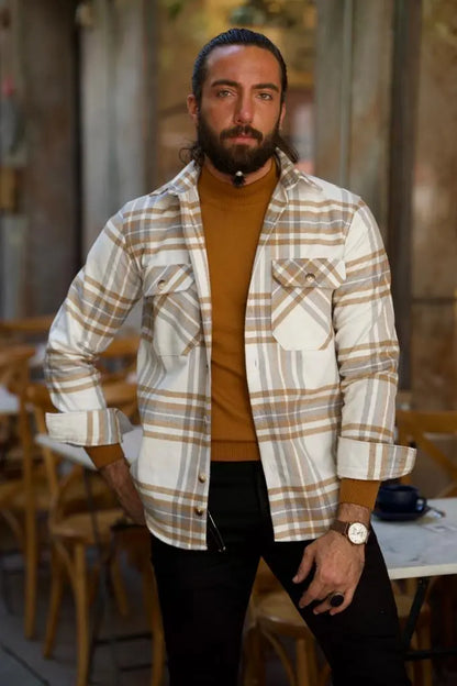 Brabion Lawson White Slim Fit Double Pocket Plaid Shirt for Every Occasion - BRABION