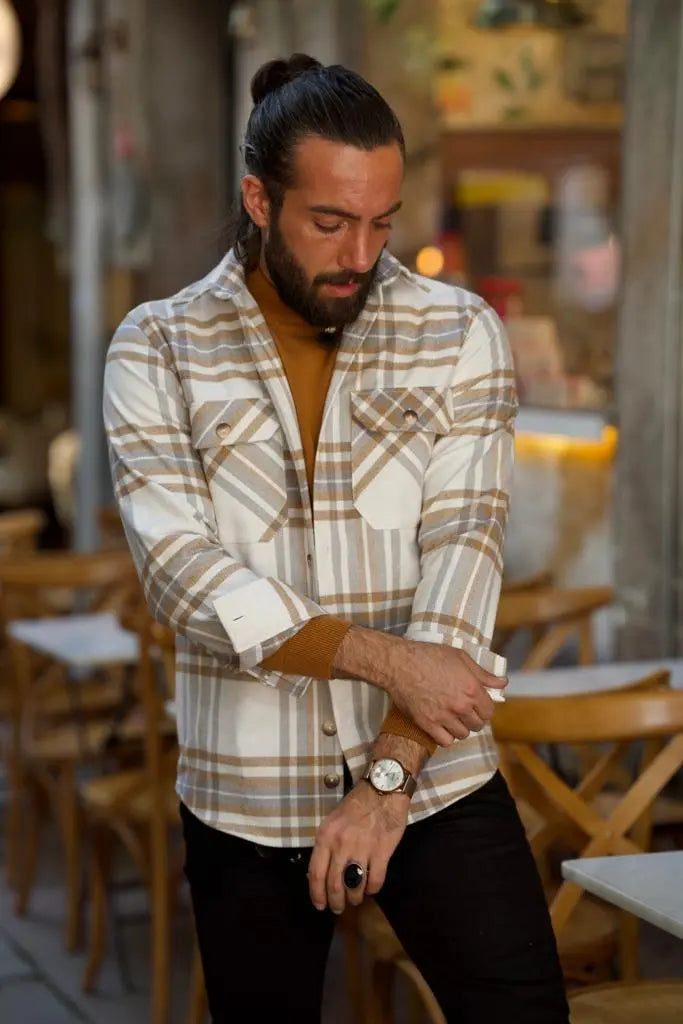Brabion Lawson White Slim Fit Double Pocket Plaid Shirt for Every Occasion - BRABION