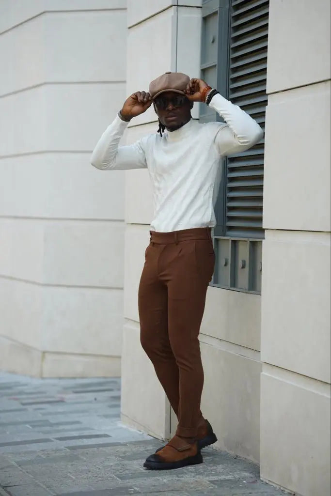 Amber White Slim Fit Mock Turtleneck Sweater for Men - BRABION