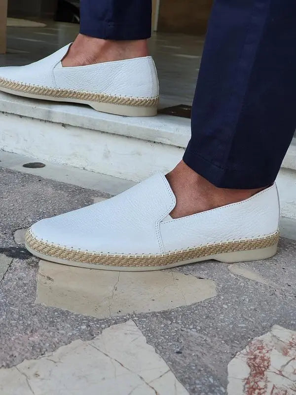 Salerno White Slip-On Loafers - BRABION