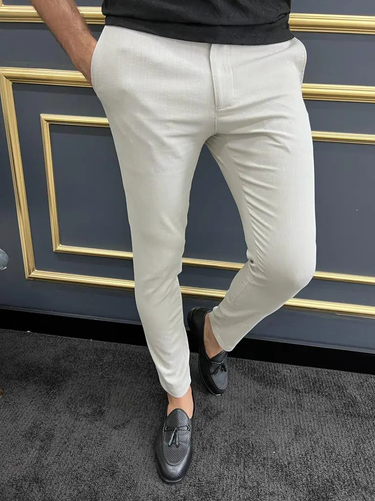 Tampa Beige Slim Fit Cotton Pants for Versatile Style - BRABION