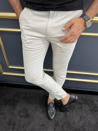 Tampa Beige Slim Fit Cotton Pants for Versatile Style - BRABION