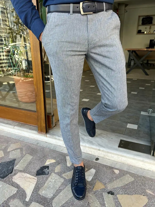 Tampa Blue Slim Fit Linen Pants - BRABION