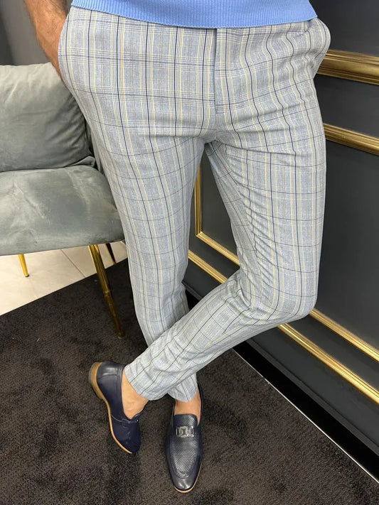 Tampa Blue Slim Fit Plaid Pants - Versatile & Elegant - BRABION