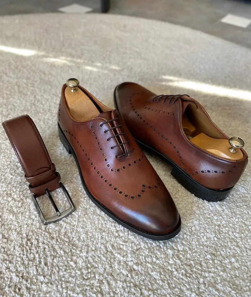 Tampa Brown Wholecut Derby Shoes - BRABION